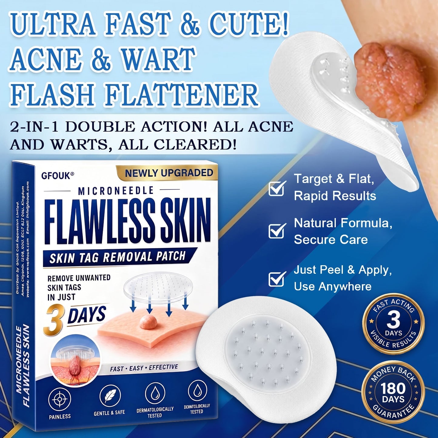 🧑‍⚕️GFOUK® 2026 Newly Upgraded 2-in-1 Microneedle Hydrocolloid Patches | Removes Raised Moles, Acne, Flat Warts, and Skin Tags | Improves Wrinkles, Scars, and Blemishes | Invisible Acne Patches for Face & Body